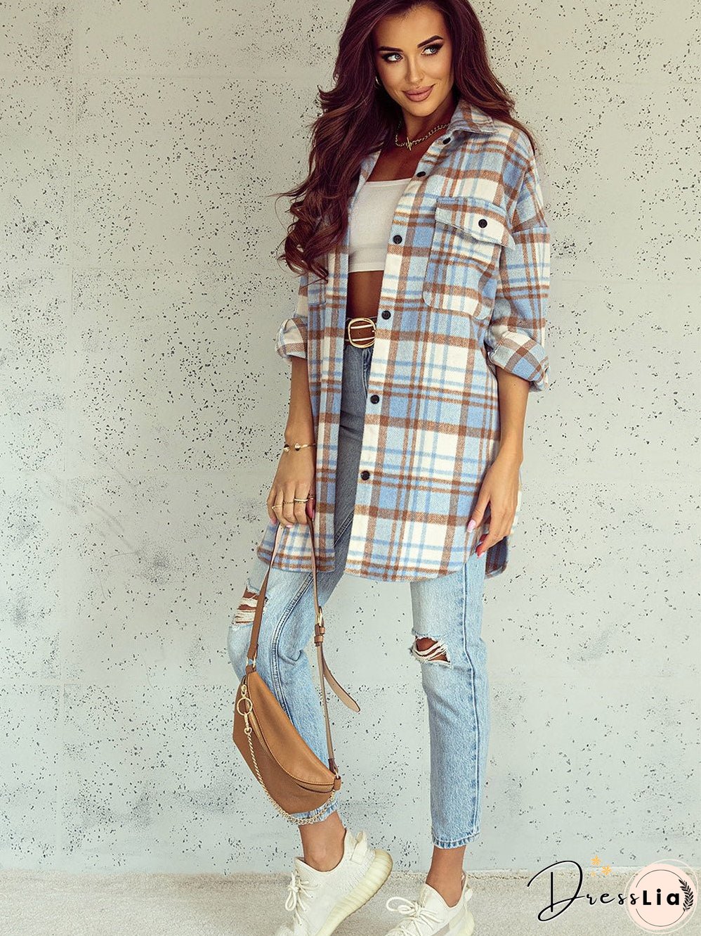 Blue and Brown Plaid Shirt