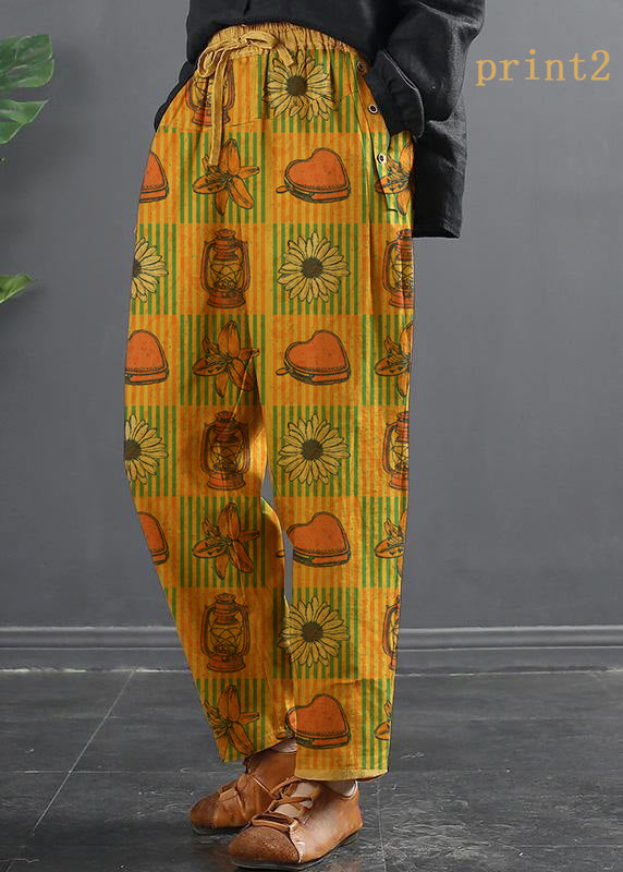 VCSHOES Spring Wide Leg Pants Unique Yellow-print2 Inspiration Elastic Waist Wild Pants