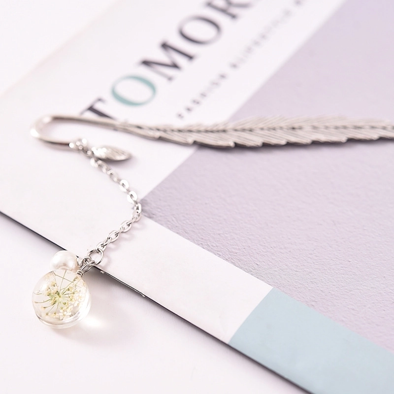 Glass Dried Flower Plant Specimen Metal Feather Gift Ornament Constellation Artistic Leaves Antique Stationery Bookmark