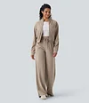 2026🔥 Halara Ribbed SoCinched High Waisted Tummy Control Drawstring Wide Leg Color Block Casual Trousers with Pockets