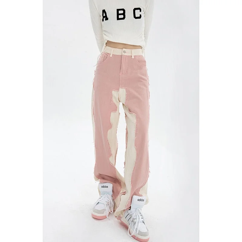 Pink Women&#39;s Jeans Wide Leg Pants High Waist Baggy Vintage Straigh Denim Pants Casual Street Hip Hop Fashion Mom Denim Trouser