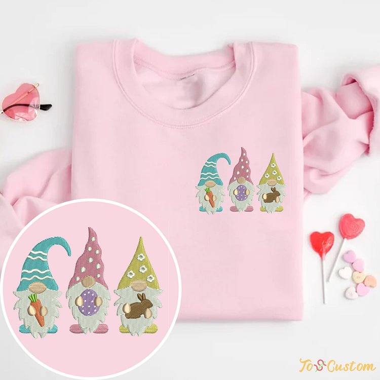 TOSCUSTOM™ Easter Gnomes Embroidered Sweatshirt with Carrot Egg Bunny Gift