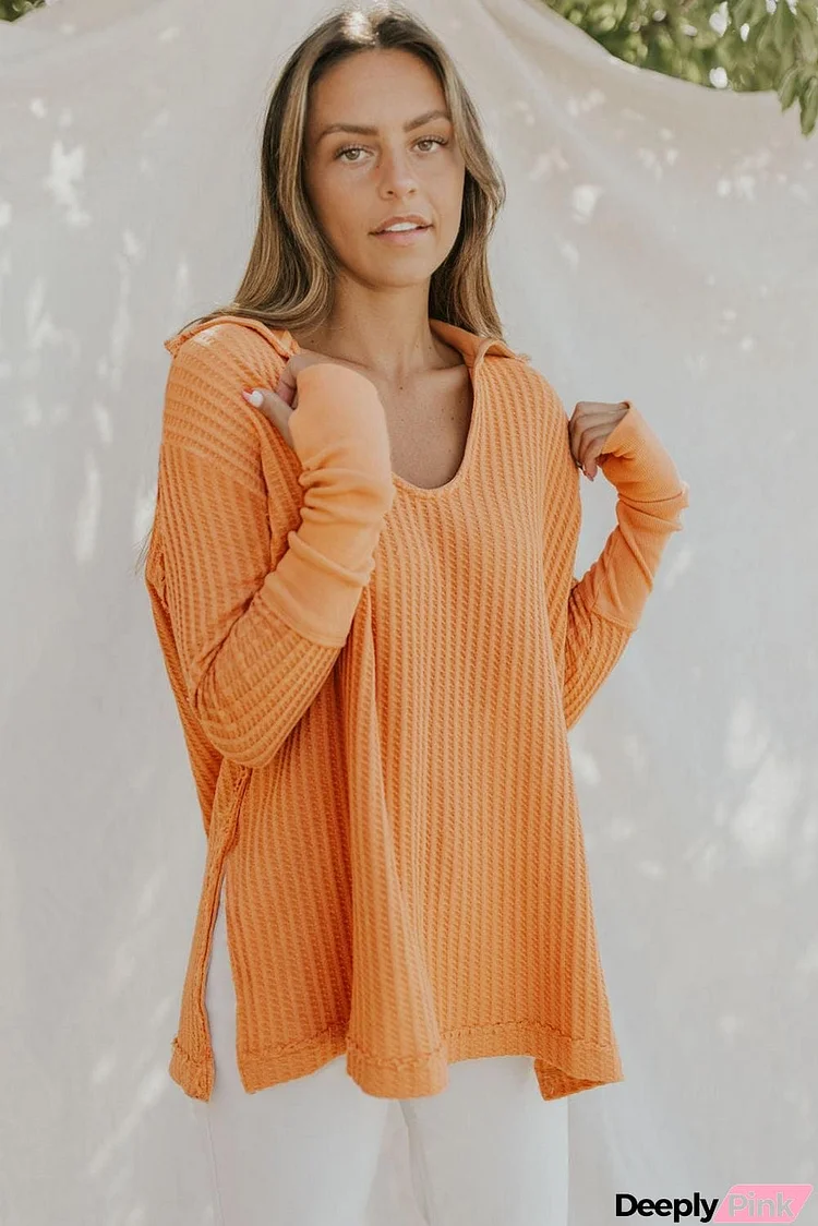 Waffle-Knit Slit Drop Shoulder Top