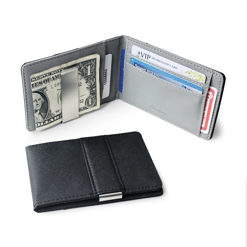 Hot Sale Fashion Solid Men&#39;s Thin Bifold Money Clip Leather Wallet with A Metal Clamp Female ID Credit Card Purse Cash Holder US Mall Lifes