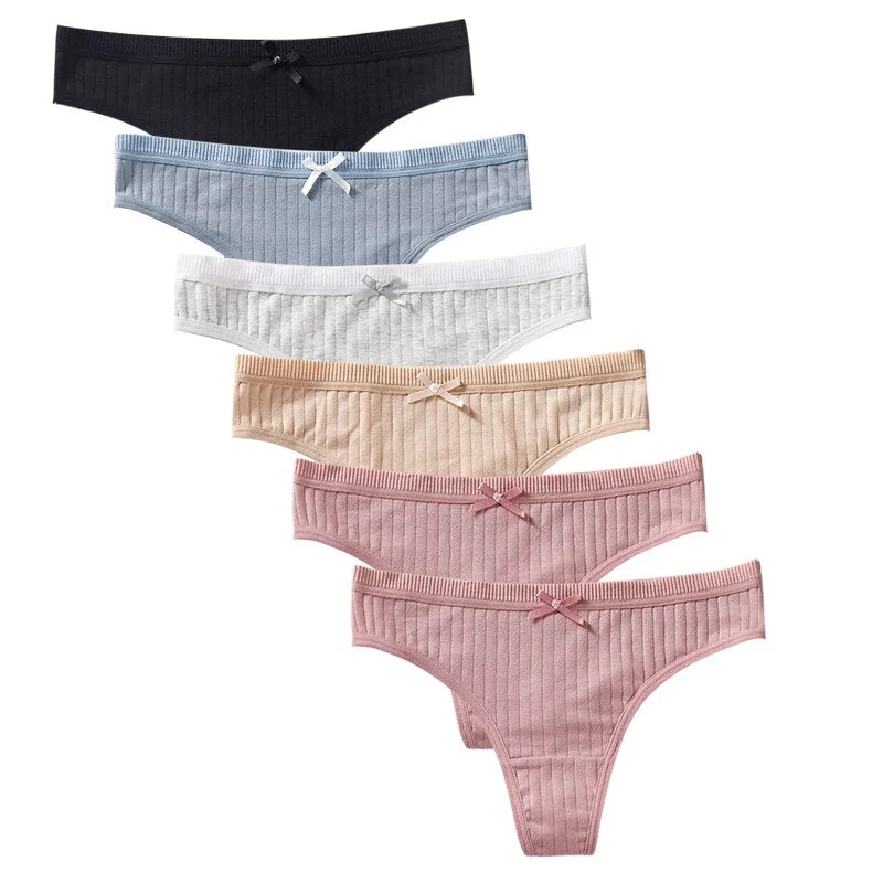 Woman Panties Cotton G-string Thongs Female Underwear For Lady Soft Skin-friendly Striped Panty T-back Girls Underpants 6PCS