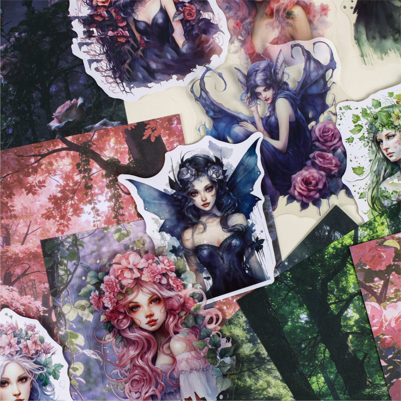 머티리얼 페이퍼 - 고요한 숲, 불멸을 찾아서 시리즈, 빈티지 나무, 꽃, 풍경