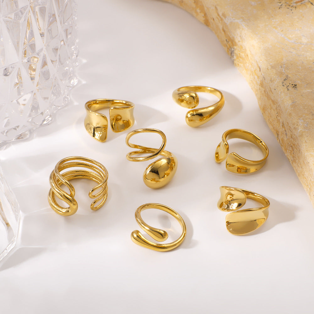 2025 New Trend Water Drop Shaped Geometric Smooth Stainless Steel Open Titanium Steel Ring Ring For Women