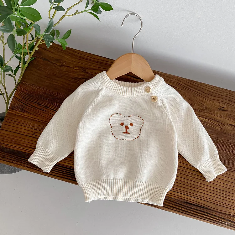 Baby Button Beige Cute Bear Knitted Sweater