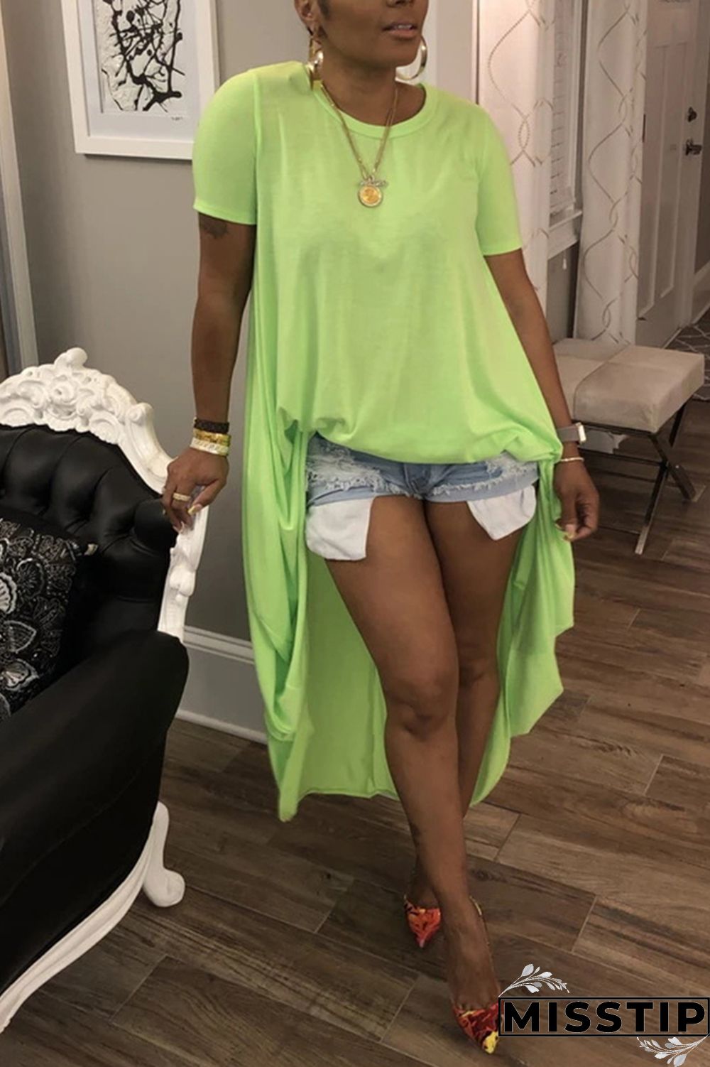 Green Fashion Casual Loose Solid Irregular Dress