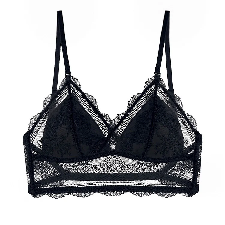 Large open back lace triangle cup bra