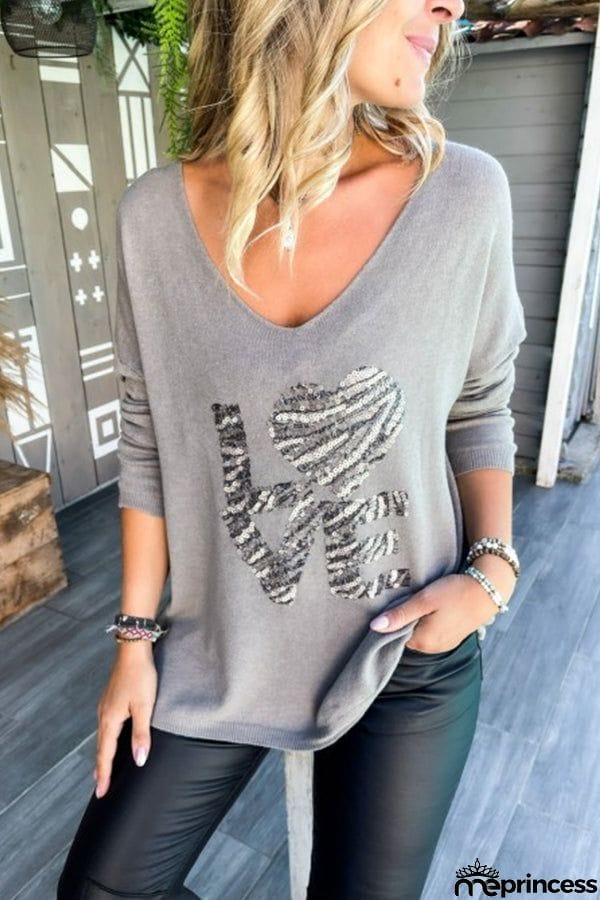 Sequined Love Patchwork Pullover