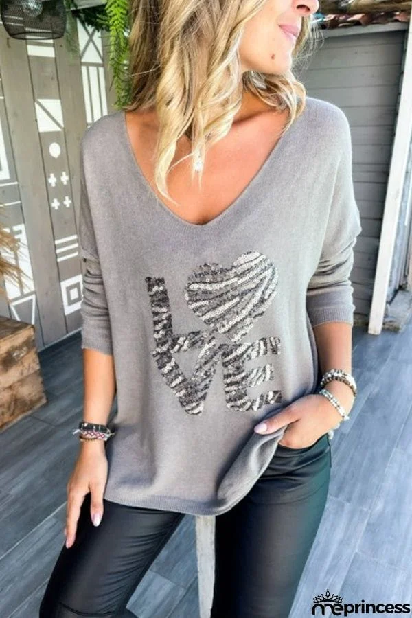 Sequined Love Patchwork Pullover