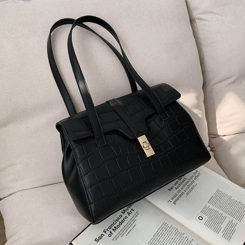 Brand design Women Handbags large capacity Stone grain Ladies Shoulder Bags Winter 2022 Elegant Designer Female big Tote black