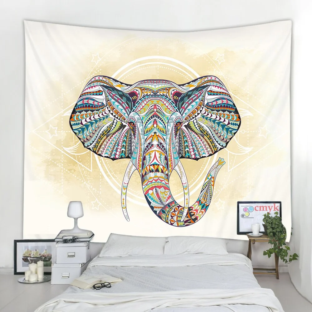 Bohemian Mandala Elephant Tapestry Wall HangingSandy BeachPicnic Throw Rug Blanket Camping Tent Travel Sleeping Pad Custom Room