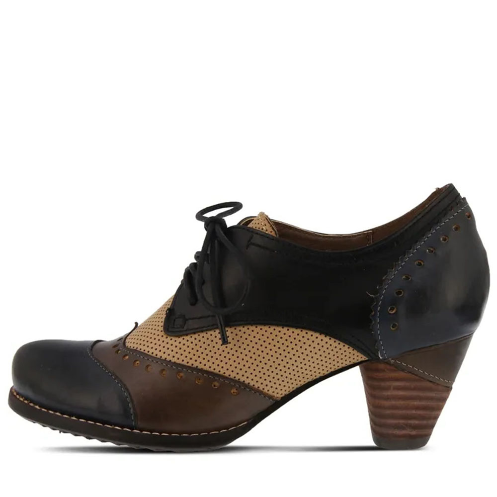 Multicolor Vegan Leather Round Toe Chunky Heel Lace Up Oxford Shoes Nicepairs