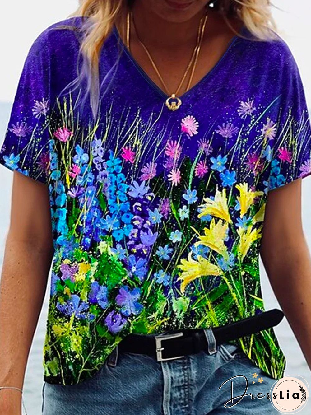 Casual V Neck Loosen Short Sleeve T-Shirt