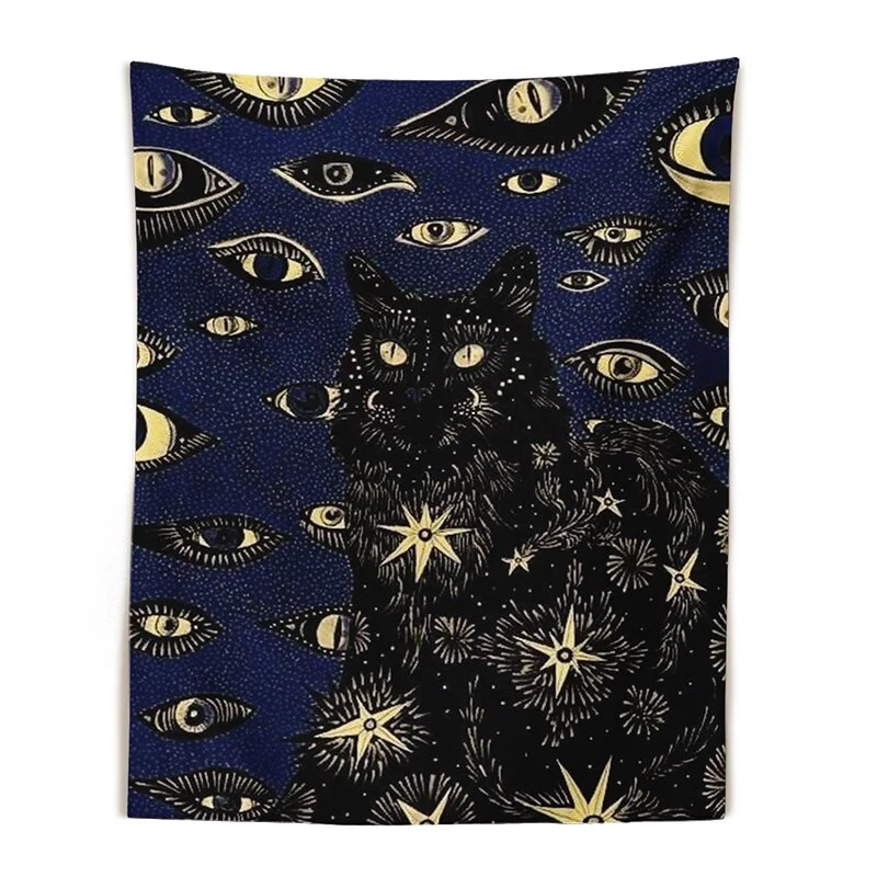 Cat eye Tapestry Wall Hanging Tarot Witchcraft Baphomet Occult Home Wall Black Cool Decor Cat Coven Dorm Room Decor Art