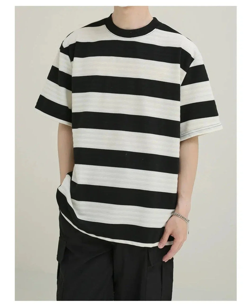 Aonga Elastic Striped Short-sleeved T-shirt