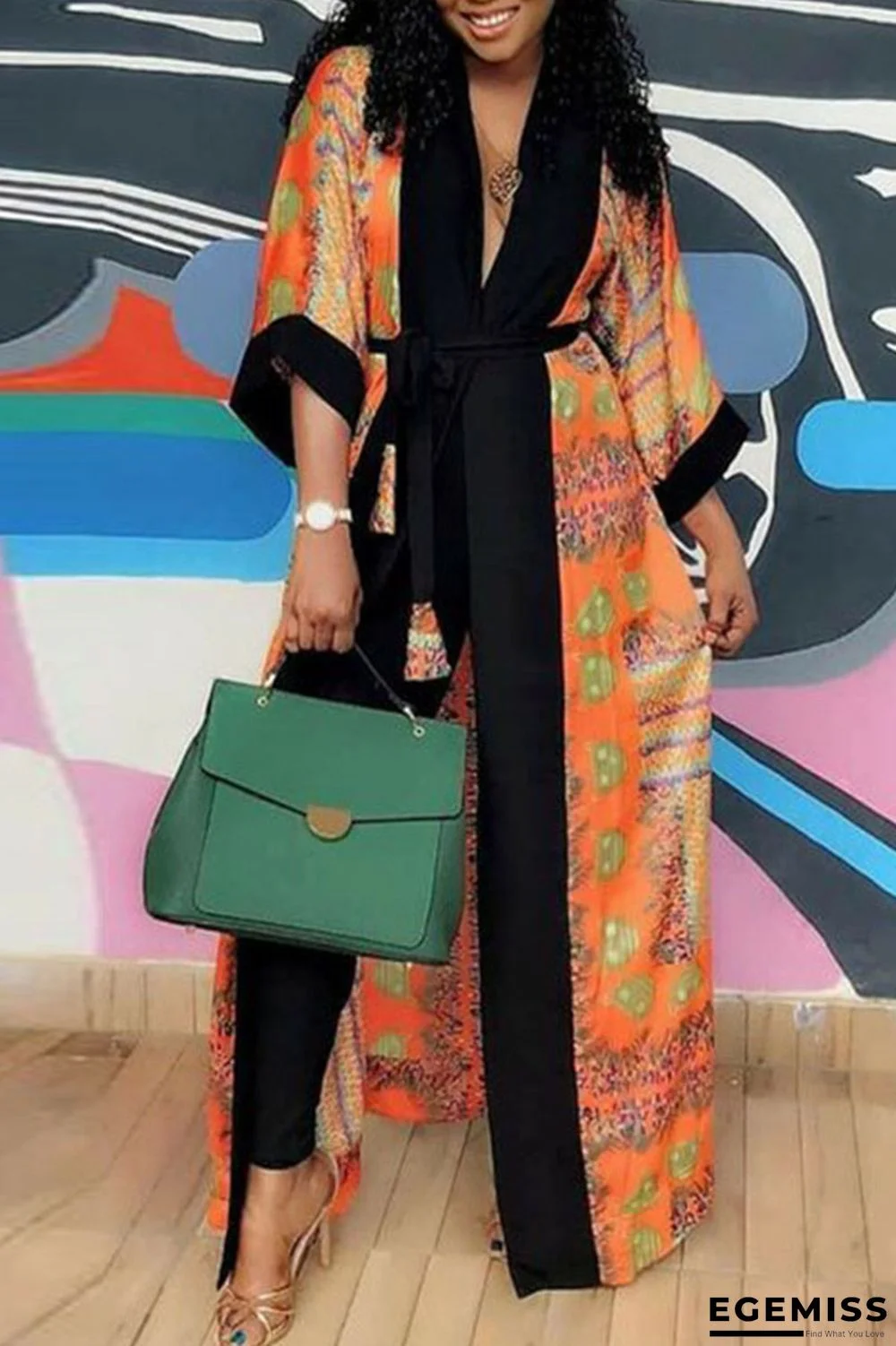 Tangerine Casual Print Bandage Patchwork Outerwear | EGEMISS