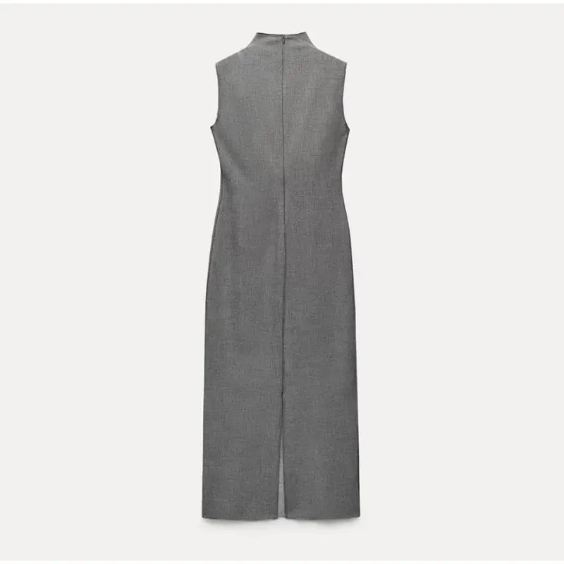 Ootddress Sleeveless Split Patchwork Long Dress Female Straight Solid Slim High Waist Zipper Maxi Dress Autumn 2025 Turtleneck Dress