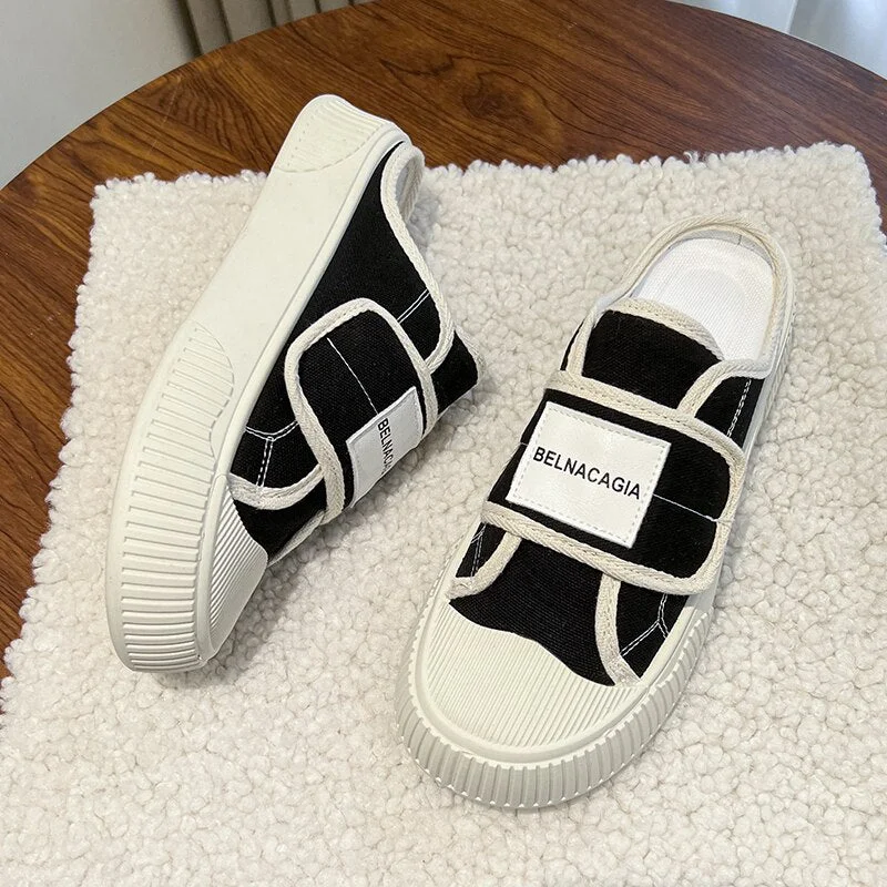 Lourdasprec Hot Sale 2023 Stylish And Versatile Low Canvas Platform Sneakers For Women With Thick Soles Casual Fashion Black White