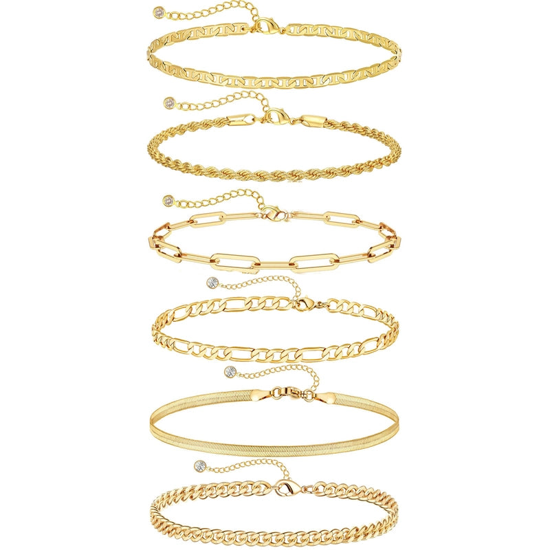 New Titanium Steel Gold Plated Bracelet Suit Fashion Simple Pclip Cuban Chain Bead Chain Jewelry