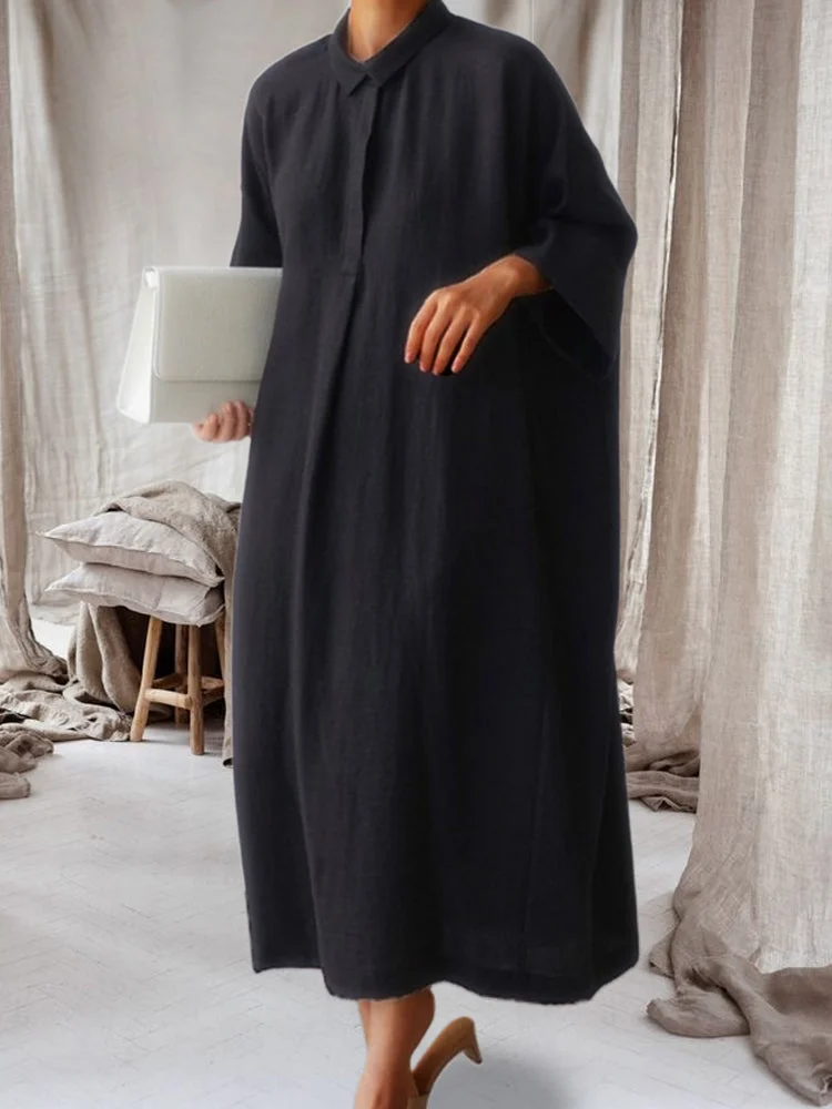 Loose Dress Knee Shirt Cotton Linen Dress
