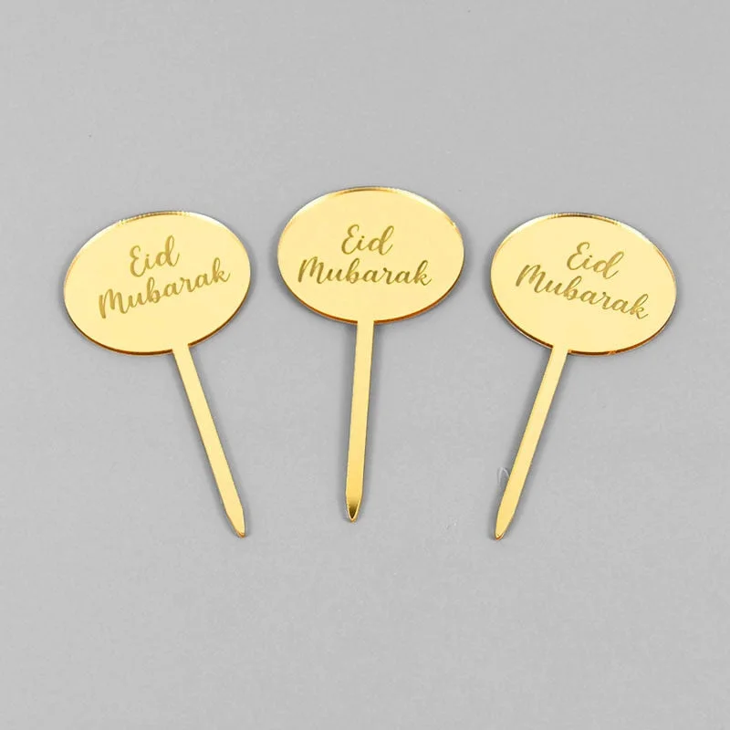 5/10pcs Eid Mubarak Acrylic Cupcake Topper Gold Ramadan Kareem Cake Topper Islamic Muslim Festival Party Cake DIY Decorations