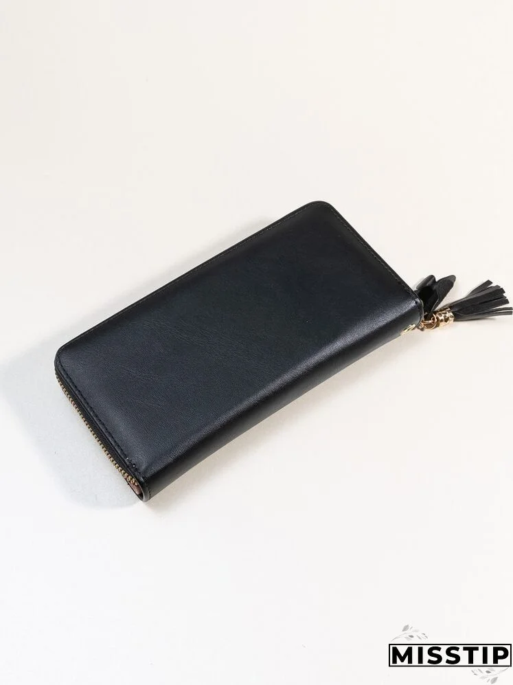 Floral Print Tassel Decor Long Wallet With Wristlet