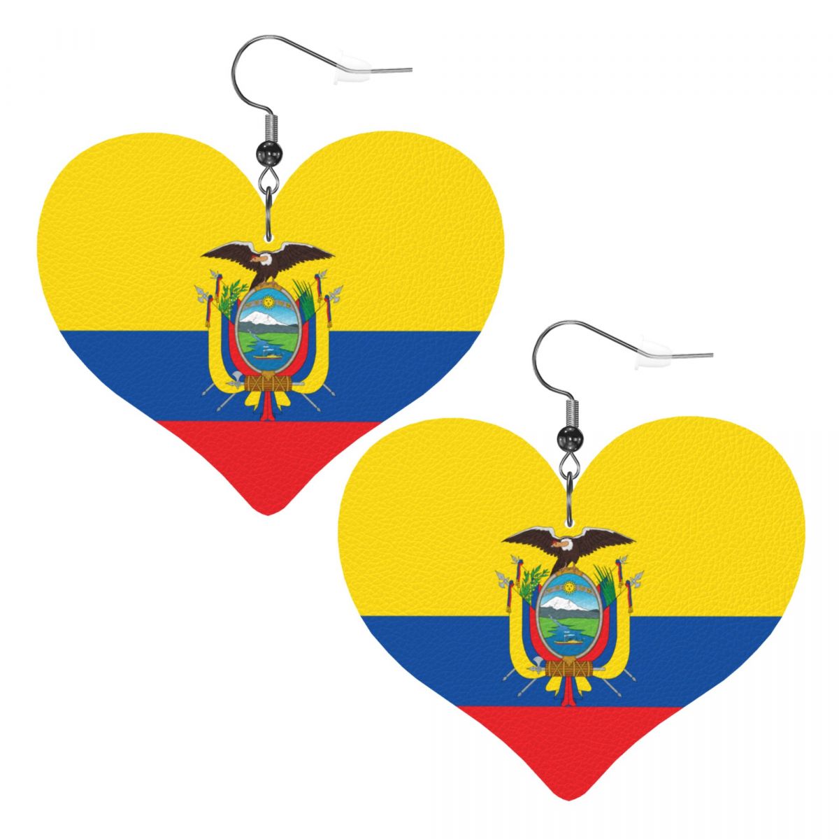 Ecuador Flag Heart Leather Earrings