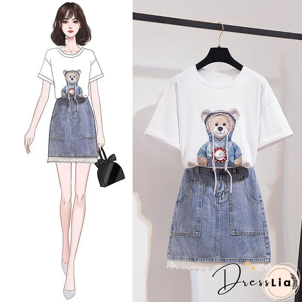 chic Bear Tee+Denim Skirt P10731