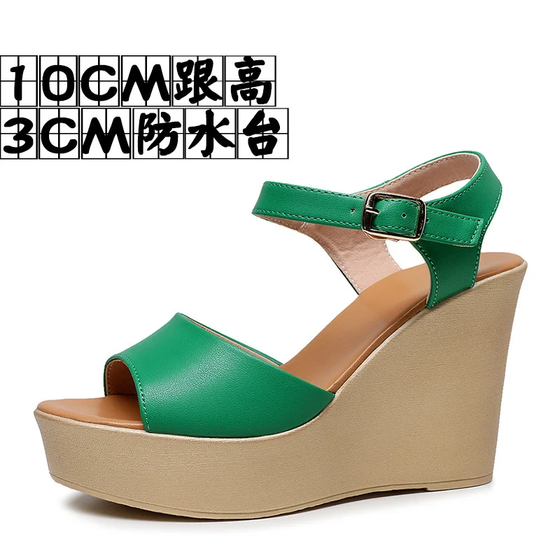Breakj Breakj Layer Of Cow Skin Summer New Thick-Bottomed Beach 11CM Slopes And Women's Sandals High Heel Waterproof Table Comfortable Pine Pastry Fish Mouth Shoes