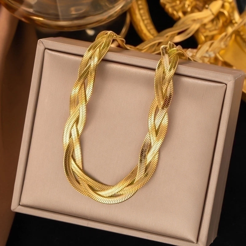304 Stainless Steel 18K Gold Plated Rose Gold Plated Streetwear Plating Solid Color Layered Necklaces