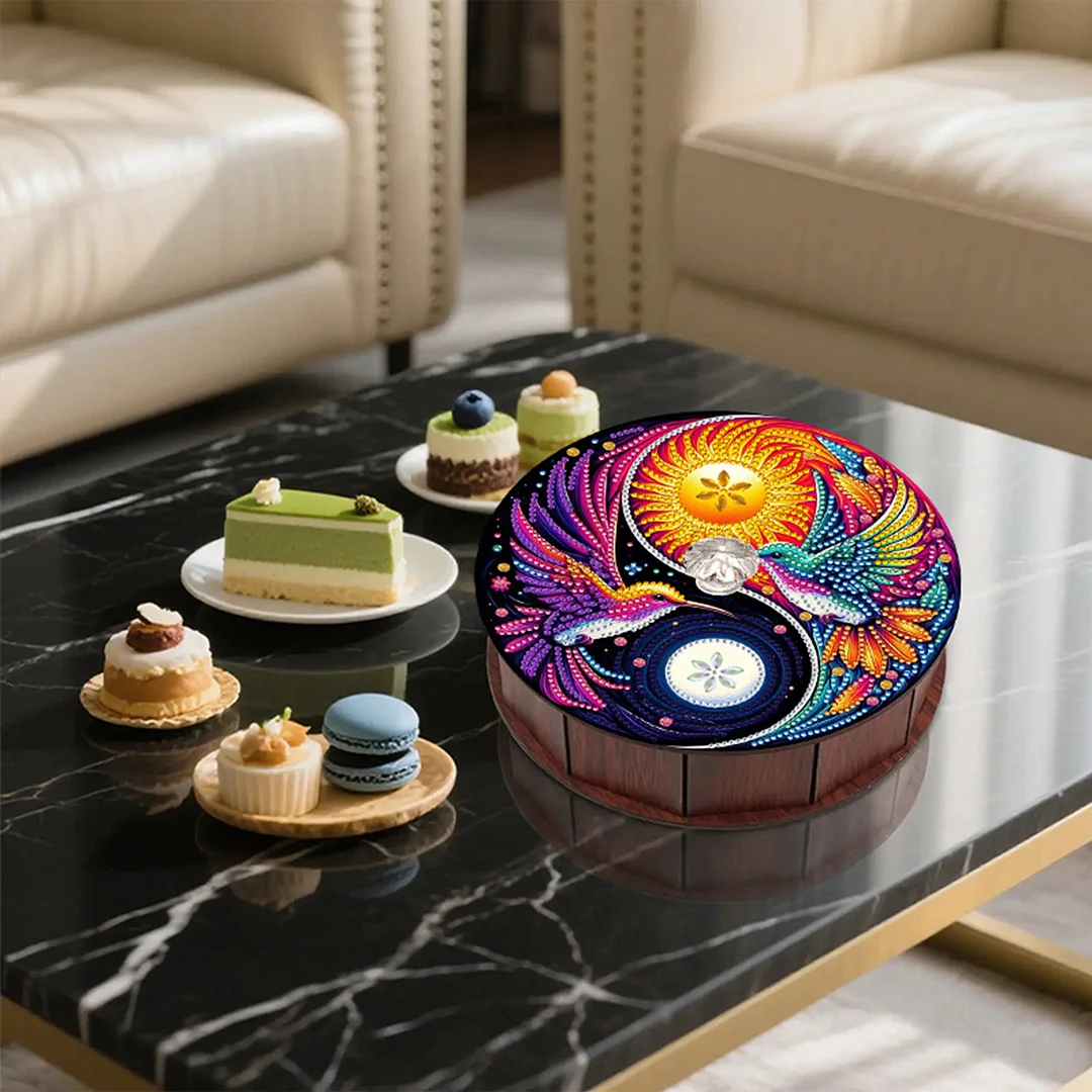 5D DIY Diamond Painting Handmade Wood Storage Box Crystal Storage Case(Yin Yang)