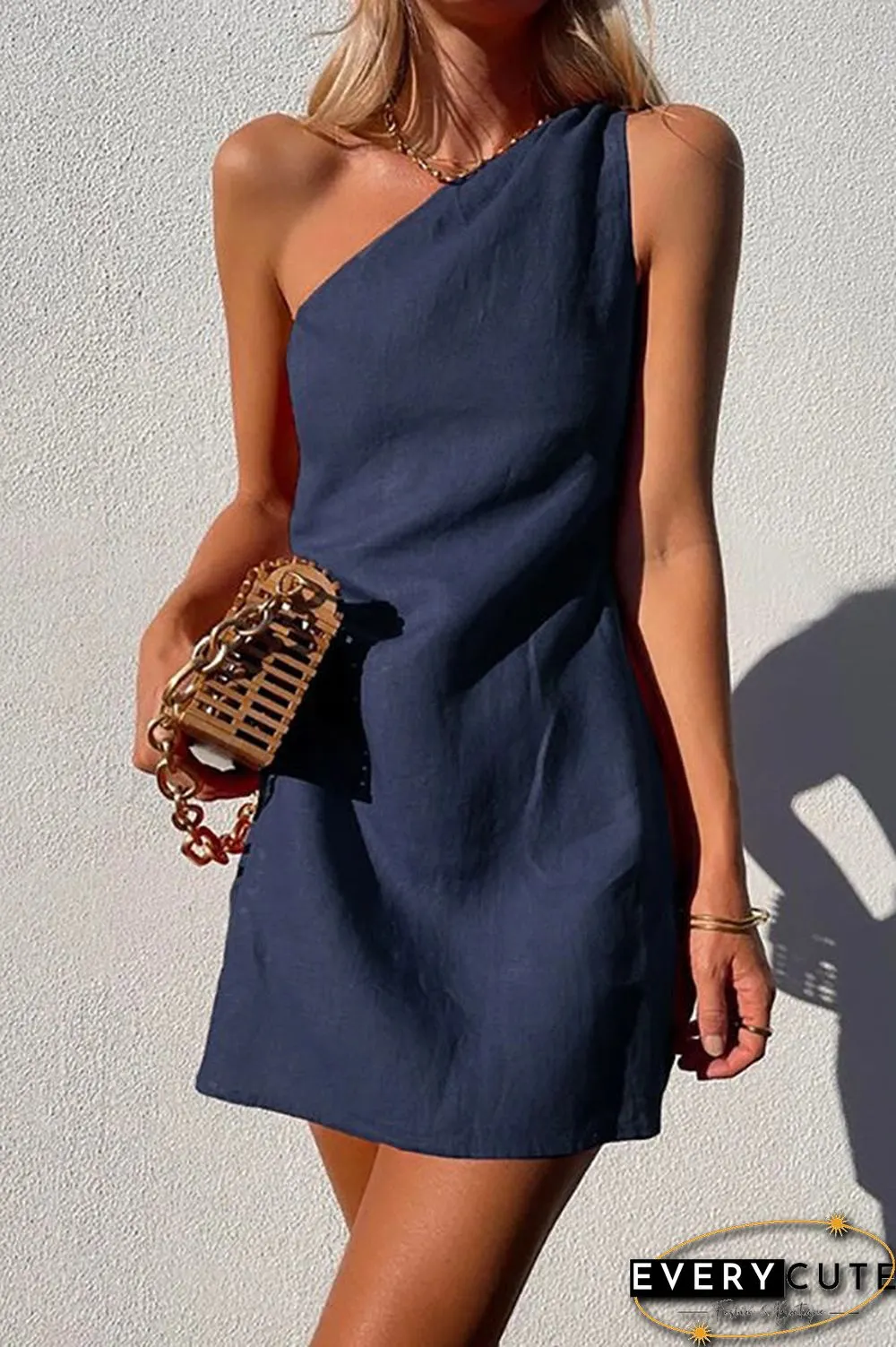 Minimalism One Shoulder Linen Mini Dress