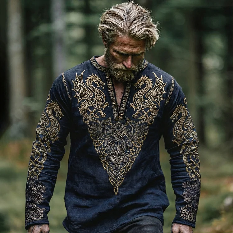 Men's Viking Dragon Celtic Knot Vintage Linen Tunic