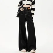 Swag Outfits – Black Wide Leg Jeans Women High Waist Streetwear Baggy Straight Denim Pants Autumn Korean Fashion Casual Y2K Vintage Trousers | Buyergood
