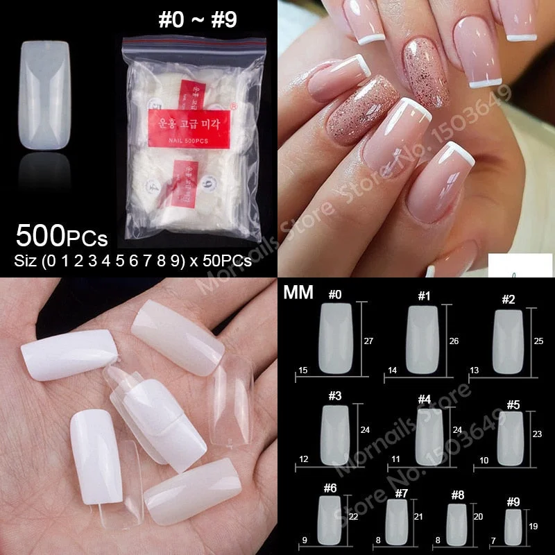 500 Pieces Of Ballerina Stiletto Coffin Rounded Square False Nail Tips Manicure Fake Nail Tips Long False Nails Short Nail Tips-Nail Inspo