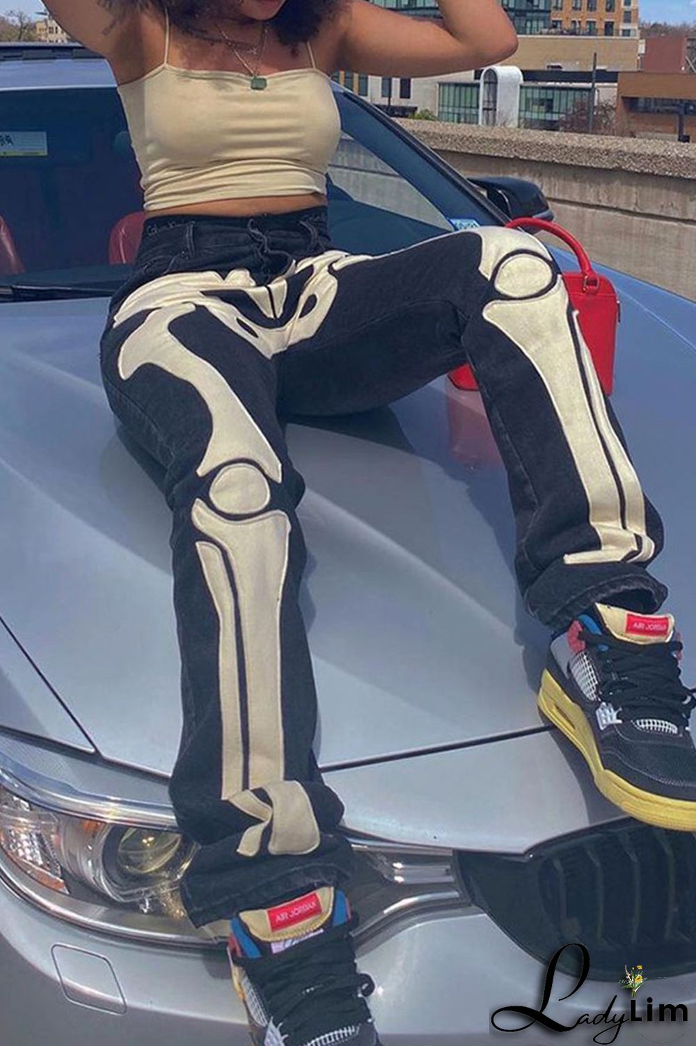 Black Casual Street Print Patchwork High Waist Denim Jeans