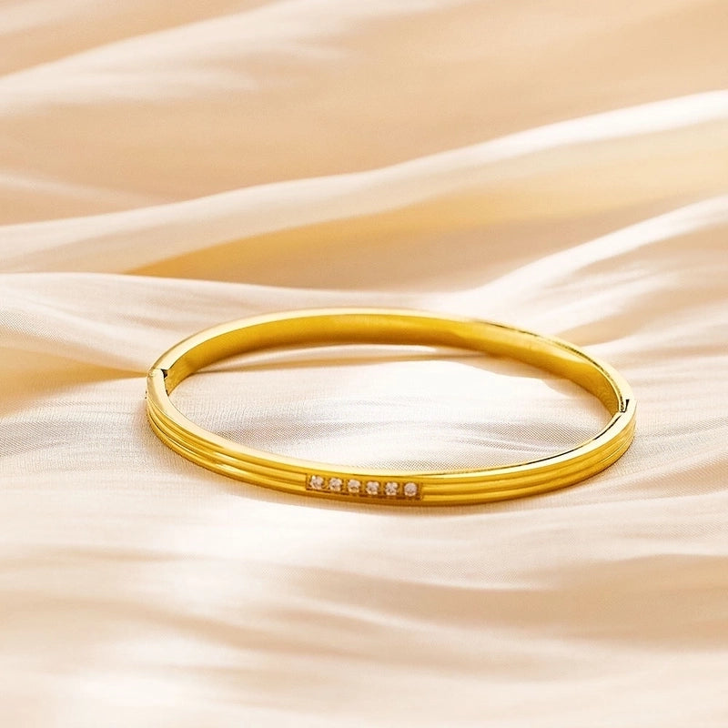 Casual Minimalist Korean Style Stripe 304 Stainless Steel Zircon Bangle In Bulk