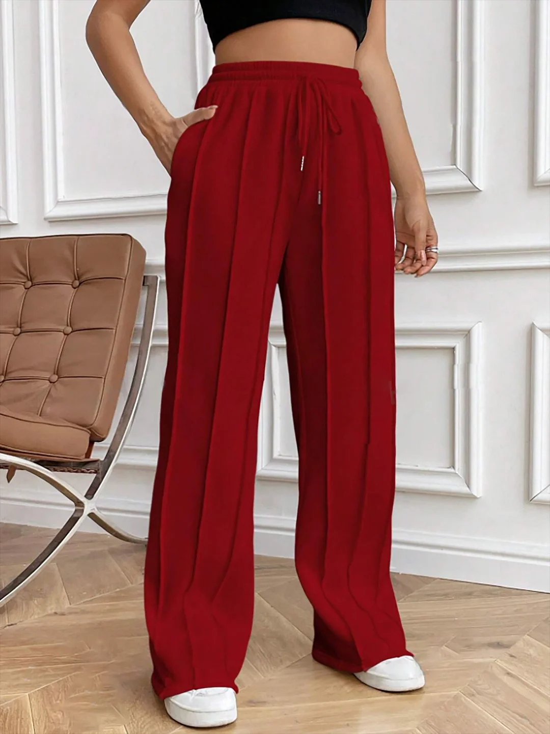 Nigikala Nigikala Women's Casual Fashion Pants Draw Rope Vertical Striped Straight Sweatpants Women
