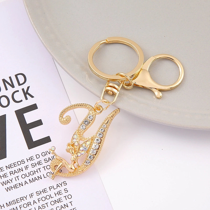 Minimalist Letter Zinc Alloy Diamond Unisex Bag Pendant Keychain