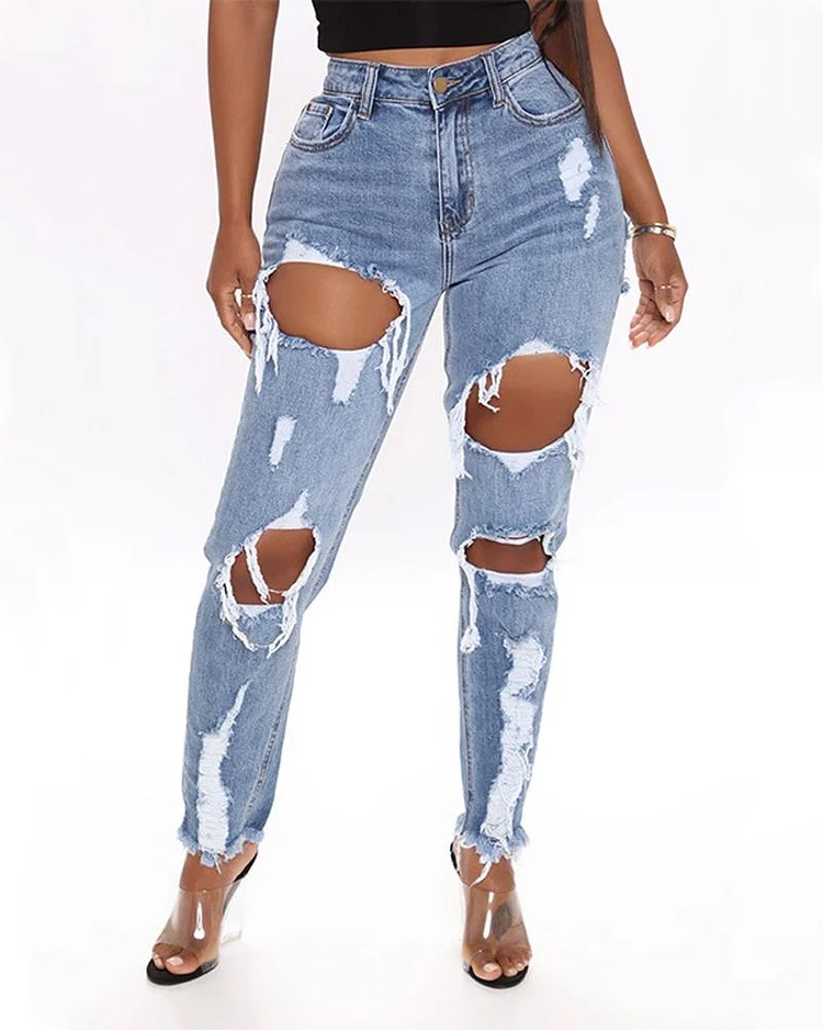 Fashion Casual Ripped Denim Trousers