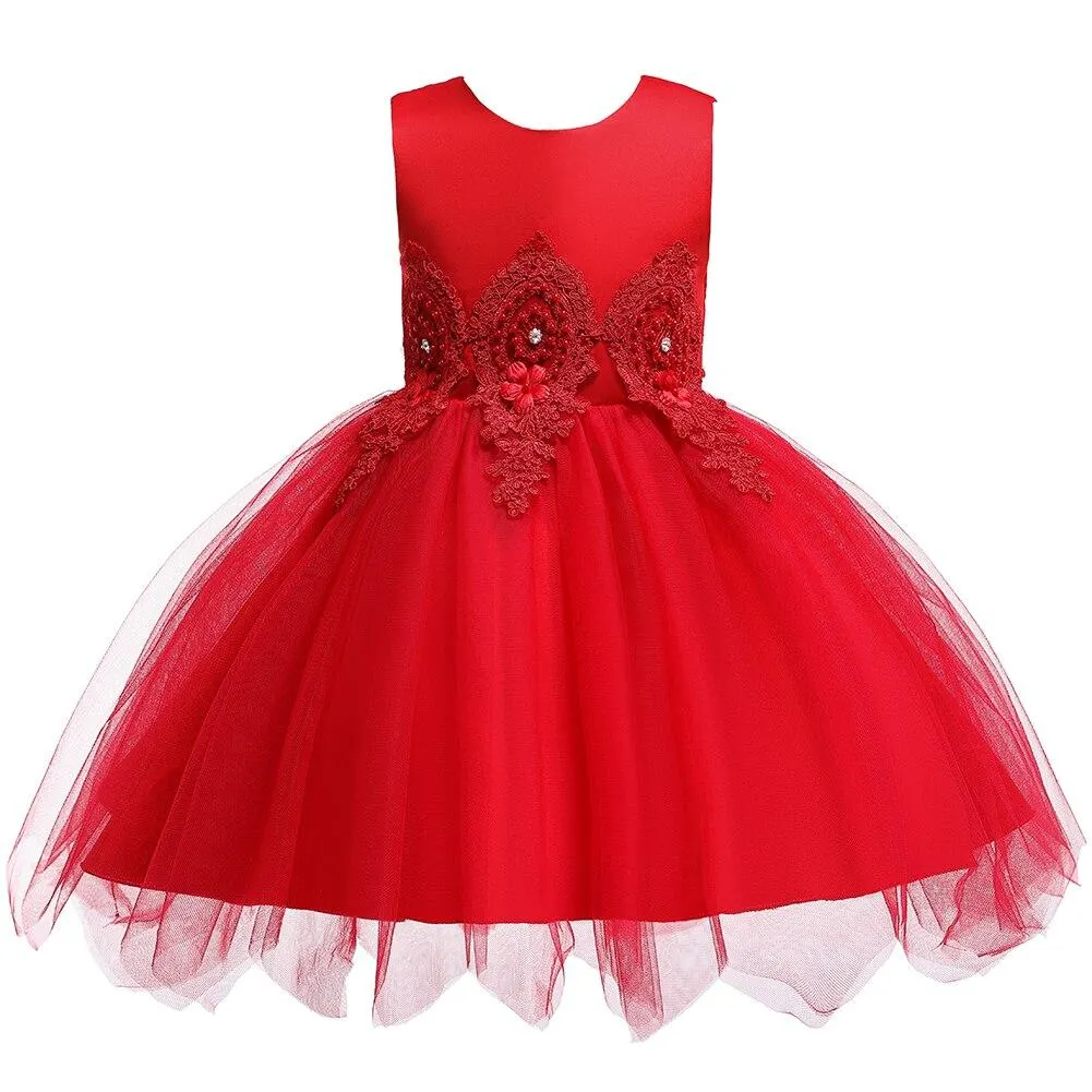 Korean Style Fluffy Princess For Girl Flower Clothes White Kids Bridesmaid Dress Party Layered Ball Gown of 0-6 Years Old