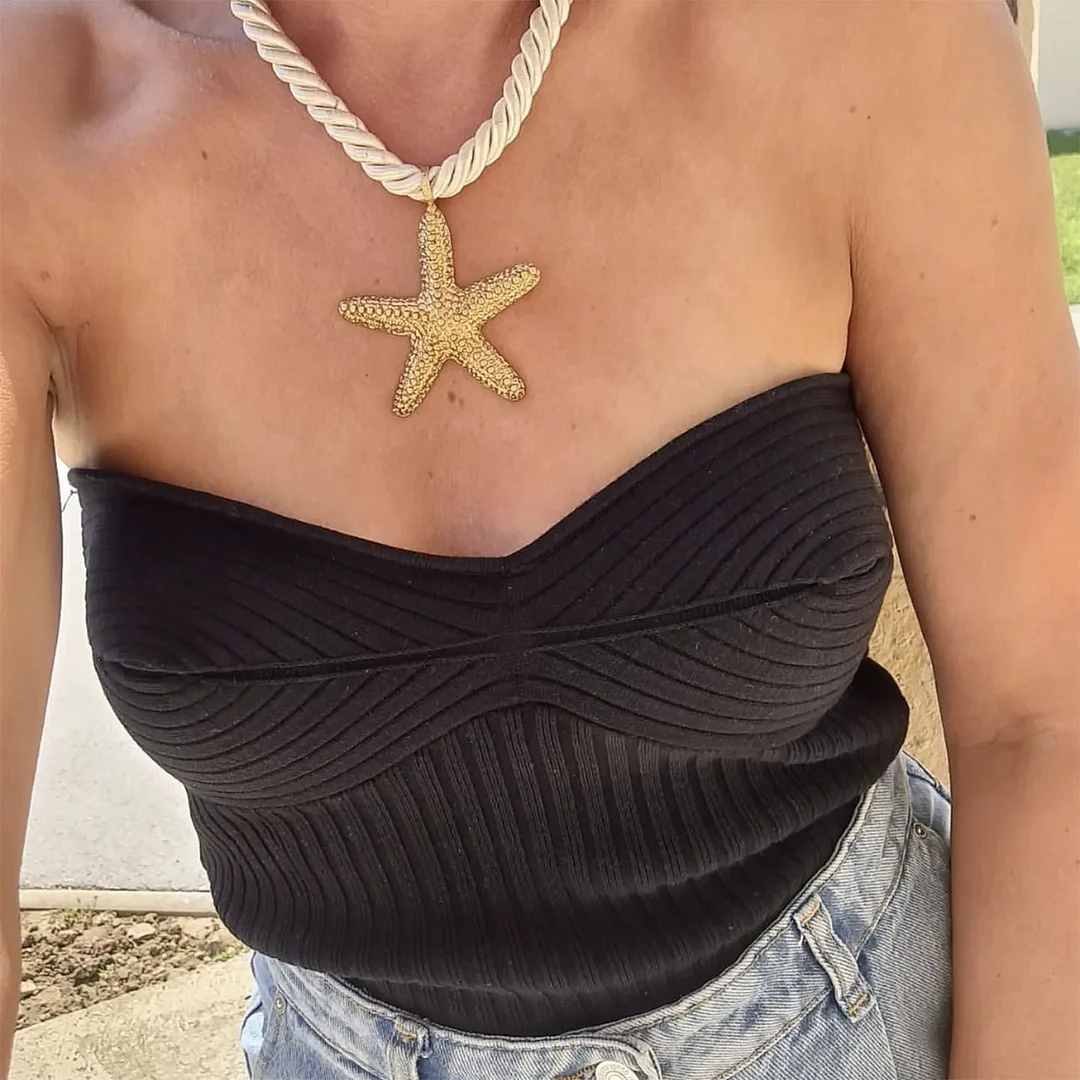 Uveng And Summer 2025 Explosion Women's Clothing Simple Sexy Breast-Wear Short Top