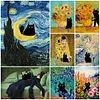 (Multi-Style) Van Gogh Monet Black Cat - 11CT Stamped Cross Stitch 40*50cm