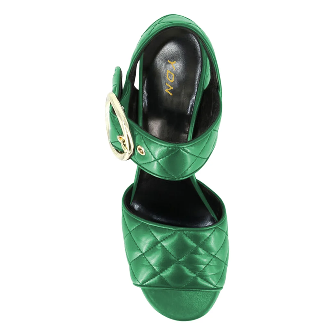 Green Padded Vegan Leather Platform Strappy Sandals with High Heels