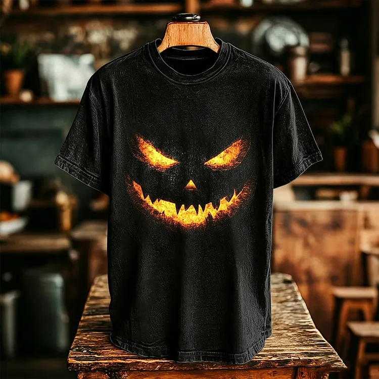 Men's Halloween Spooky Smiley Face Print Crew Neck T-shirt