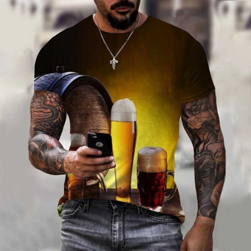 Men's 3D Print Beer Short Sleeve T-shirt