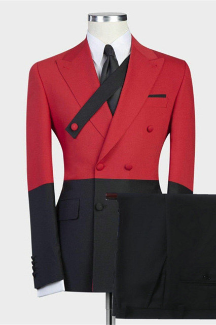 Dresseswow Fabulous Bested Fited Red Dresseswow Beckham Wedding Suit With Double Breasted